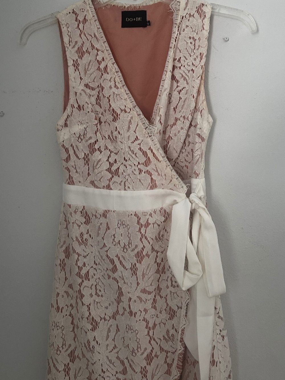 DO+BE Lace Wrap Midi Dress | Cream Blush Floral Dress